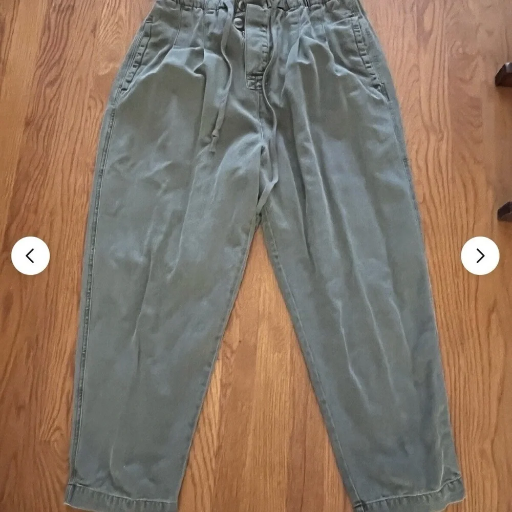 Free People Paper Bag High Waist Pants Women's L Green Cotton Blend Drawstring
